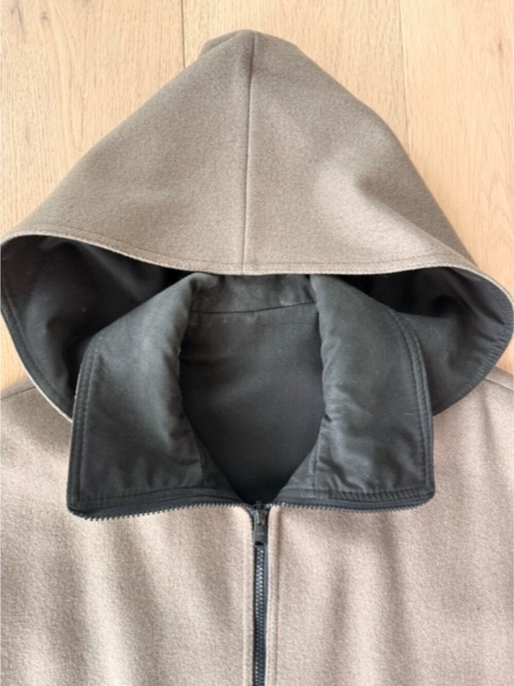 Vintage Taupe Hooded Cape Poncho Wool Blend Removable Hood Oversized - Picture 5 of 9